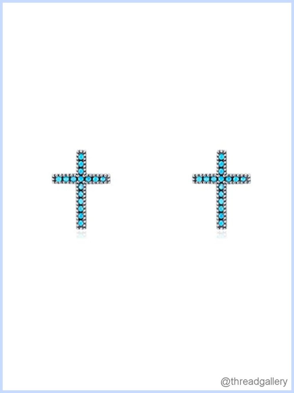 Sterling Silver Cross Stud Earrings Created Turquoise CZ